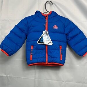 Snozu Royal Blue and Orange Down Filled Hooded Puffer Jacket NWT 18 months